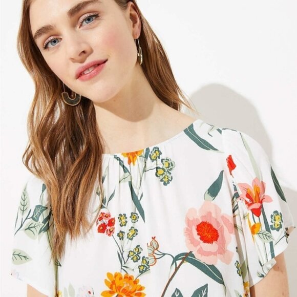 Loft Floral Button Back Blouse White - Picture 3 of 12